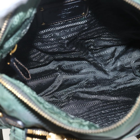 PRADA Shoulder Bag Nylon Green Gold Auth 164339