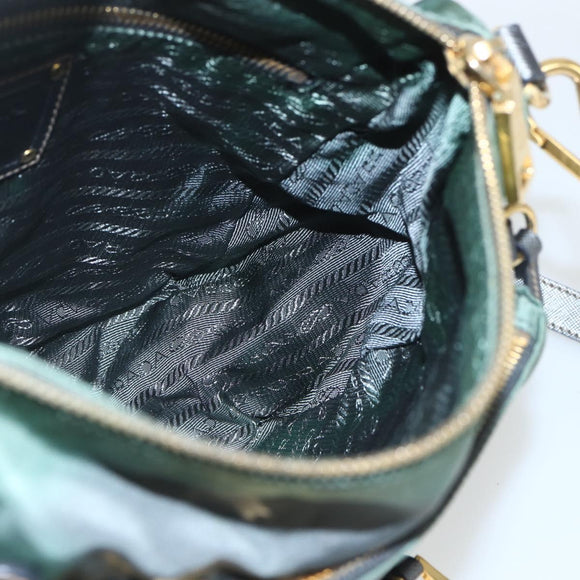 PRADA Shoulder Bag Nylon Green Gold Auth 164339