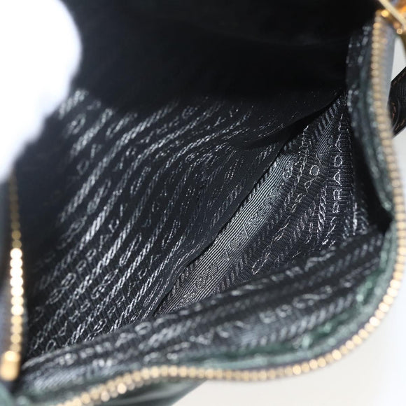 PRADA Shoulder Bag Nylon Green Gold Auth 164339