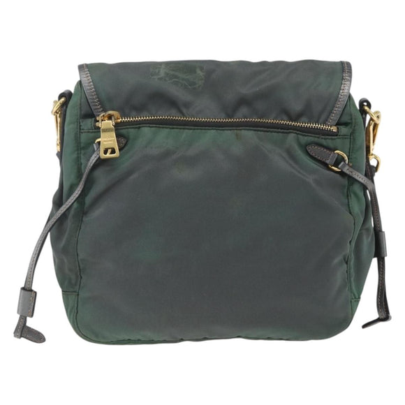 PRADA Shoulder Bag Nylon Green Gold Auth 164339