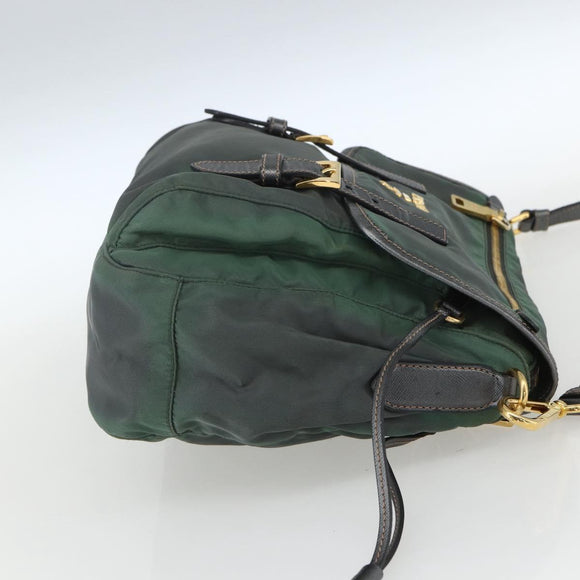 PRADA Shoulder Bag Nylon Green Gold Auth 164339