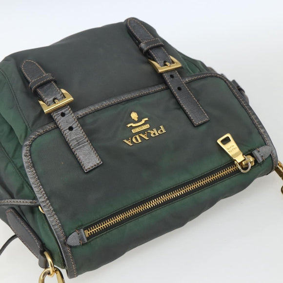PRADA Shoulder Bag Nylon Green Gold Auth 164339