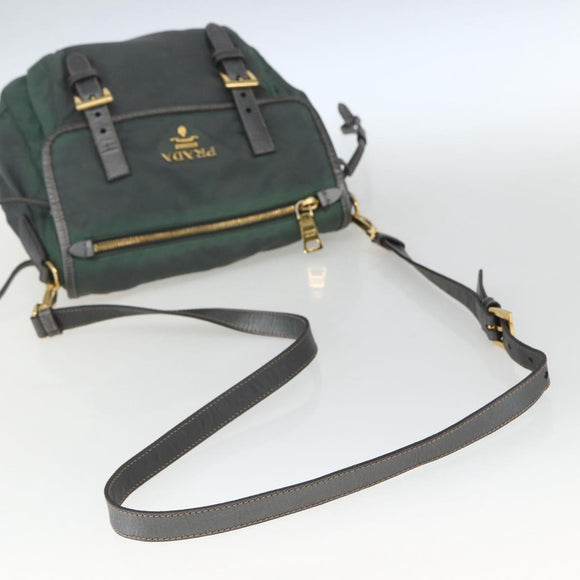 PRADA Shoulder Bag Nylon Green Gold Auth 164339
