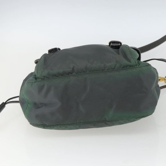 PRADA Shoulder Bag Nylon Green Gold Auth 164339