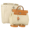 HERMES Her bag Ad PM Backpack Canvas Leather 2way Beige Silver Auth 164341-1