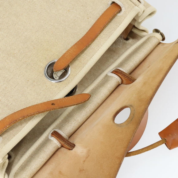 HERMES Her bag Ad PM Backpack Canvas Leather 2way Beige Silver Auth 164341