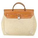 HERMES Her bag Ad PM Backpack Canvas Leather 2way Beige Silver Auth 164341-3