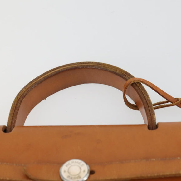 HERMES Her bag Ad PM Backpack Canvas Leather 2way Beige Silver Auth 164341