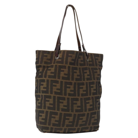 FENDI Zucca Canvas Hand Bag Black Brown Auth 164350
