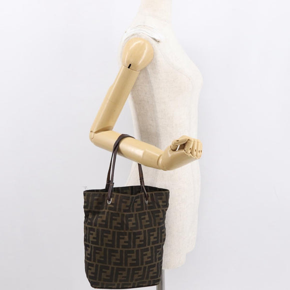 FENDI Zucca Canvas Hand Bag Black Brown Auth 164350
