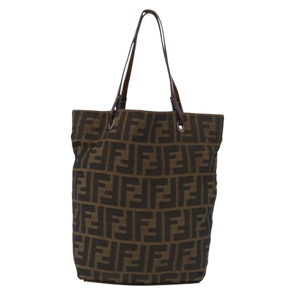 FENDI Zucca Canvas Hand Bag Black Brown Auth 164350