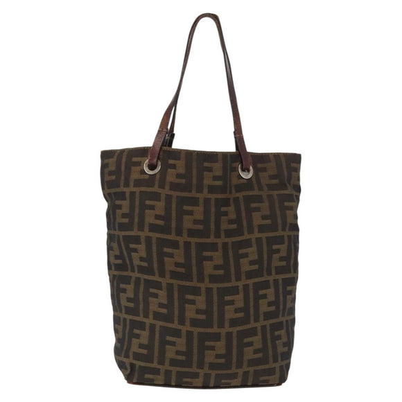 FENDI Zucca Canvas Hand Bag Black Brown Auth 164350