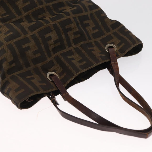 FENDI Zucca Canvas Hand Bag Black Brown Auth 164350