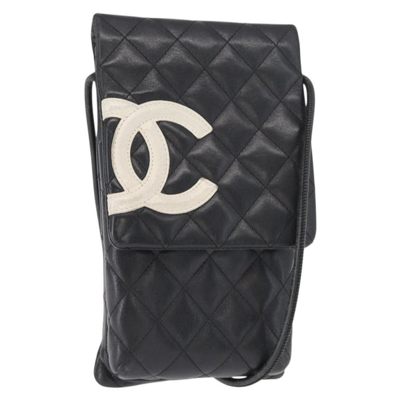 CHANEL Cambon Line Matelasse Shoulder Bag Lamb Skin Silver Black CC Auth 164354
