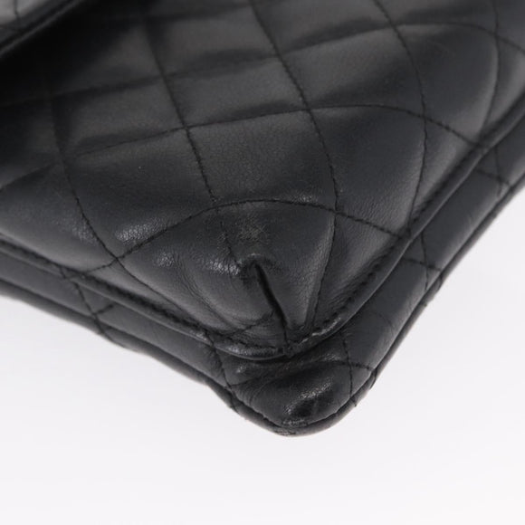 CHANEL Cambon Line Matelasse Shoulder Bag Lamb Skin Silver Black CC Auth 164354
