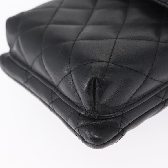 CHANEL Cambon Line Matelasse Shoulder Bag Lamb Skin Silver Black CC Auth 164354