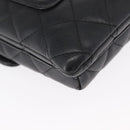 CHANEL Cambon Line Matelasse Shoulder Bag Lamb Skin Silver Black CC Auth 164354-12