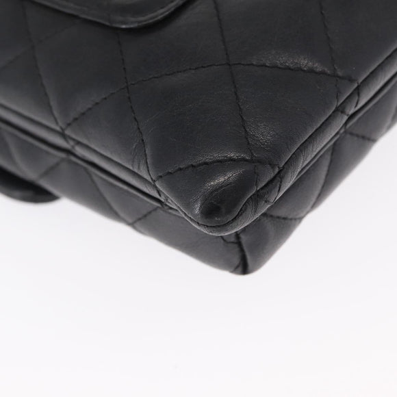 CHANEL Cambon Line Matelasse Shoulder Bag Lamb Skin Silver Black CC Auth 164354