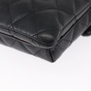 CHANEL Cambon Line Matelasse Shoulder Bag Lamb Skin Silver Black CC Auth 164354-13