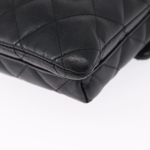 CHANEL Cambon Line Matelasse Shoulder Bag Lamb Skin Silver Black CC Auth 164354