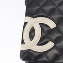CHANEL Cambon Line Matelasse Shoulder Bag Lamb Skin Silver Black CC Auth 164354-14