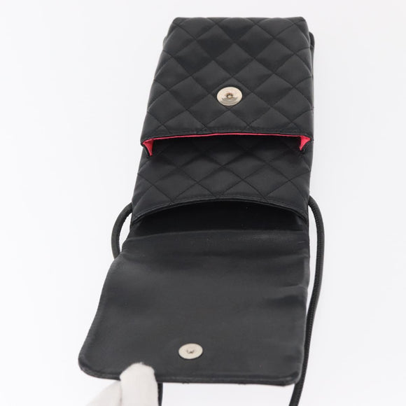 CHANEL Cambon Line Matelasse Shoulder Bag Lamb Skin Silver Black CC Auth 164354