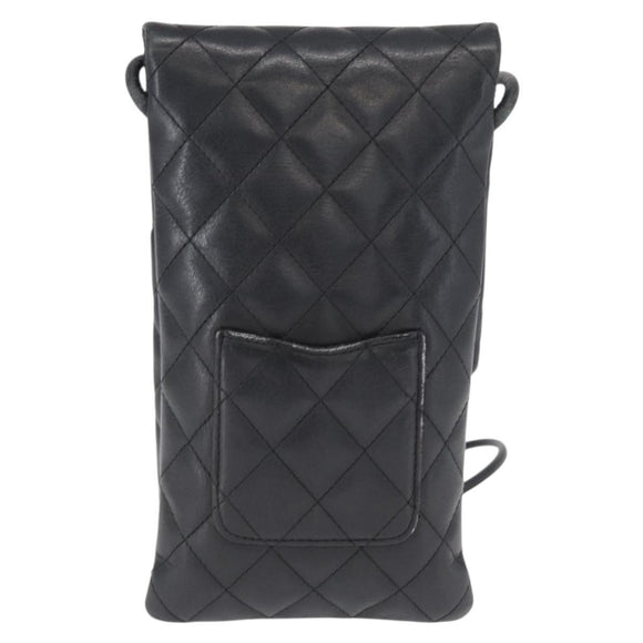 CHANEL Cambon Line Matelasse Shoulder Bag Lamb Skin Silver Black CC Auth 164354