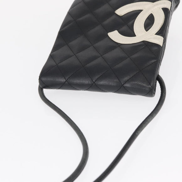 CHANEL Cambon Line Matelasse Shoulder Bag Lamb Skin Silver Black CC Auth 164354