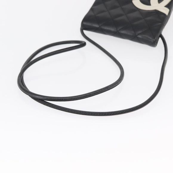 CHANEL Cambon Line Matelasse Shoulder Bag Lamb Skin Silver Black CC Auth 164354