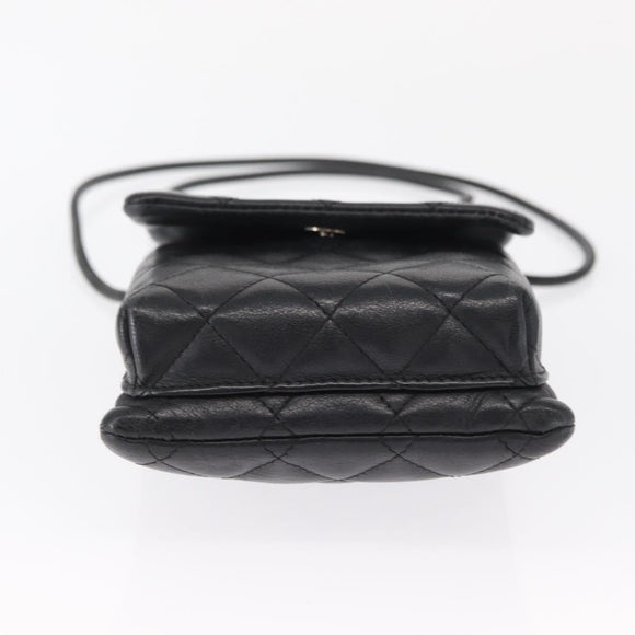 CHANEL Cambon Line Matelasse Shoulder Bag Lamb Skin Silver Black CC Auth 164354