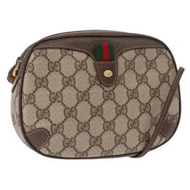 GUCCI GG Supreme Web Sherry Line Bag PVC Beige Gold 156 02 066 Auth 164356