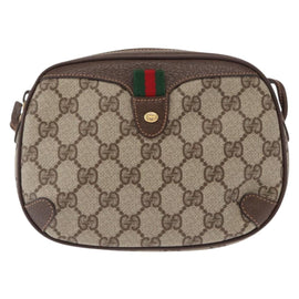 GUCCI GG Supreme Web Sherry Line Bag PVC Beige Gold 156 02 066 Auth 164356 - 0