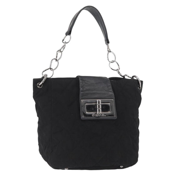 CHANEL Chain 2.55 Shoulder Bag Nylon Black Silver CC Auth 164361