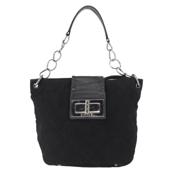CHANEL Chain 2.55 Shoulder Bag Nylon Black Silver CC Auth 164361