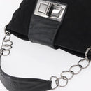 CHANEL Chain 2.55 Shoulder Bag Nylon Black Silver CC Auth 164361-6