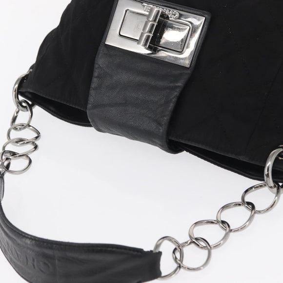 CHANEL Chain 2.55 Shoulder Bag Nylon Black Silver CC Auth 164361