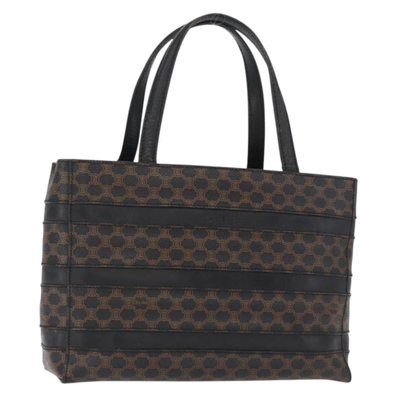 CELINE Macadam Canvas Hand Bag PVC Leather Black Gold Auth 164373