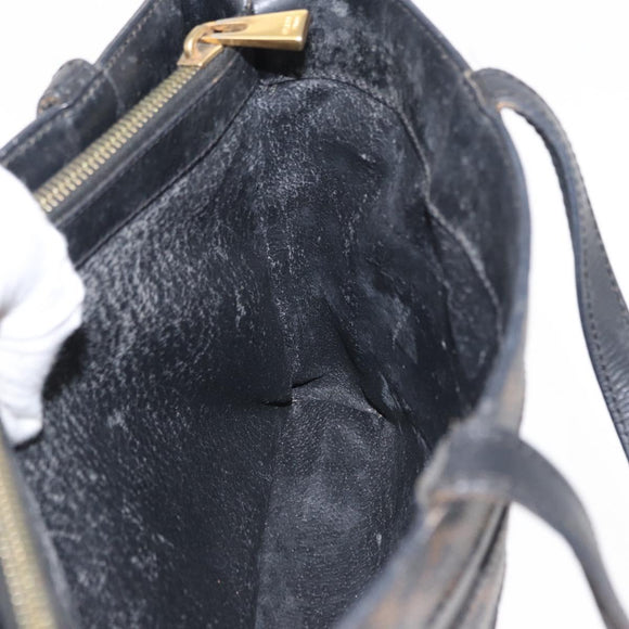 CELINE Macadam Canvas Hand Bag PVC Leather Black Gold Auth 164373