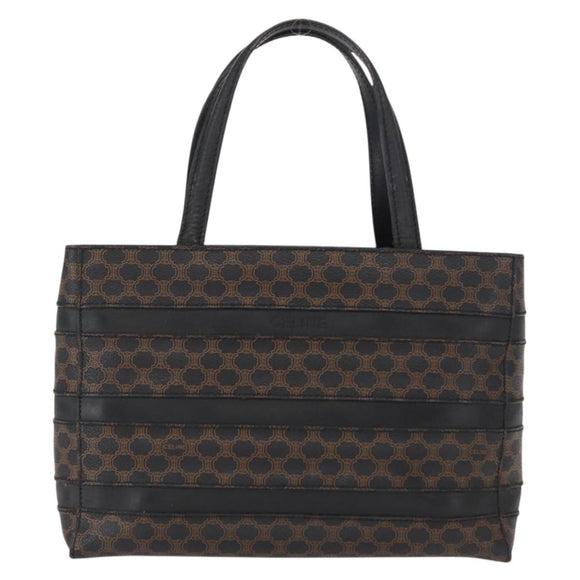 CELINE Macadam Canvas Hand Bag PVC Leather Black Gold Auth 164373