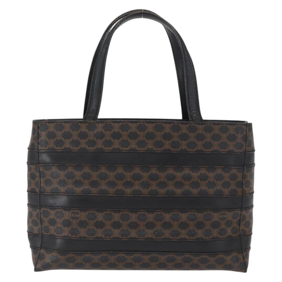 CELINE Macadam Canvas Hand Bag PVC Leather Black Gold Auth 164373