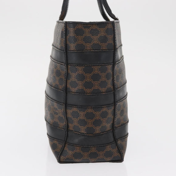 CELINE Macadam Canvas Hand Bag PVC Leather Black Gold Auth 164373