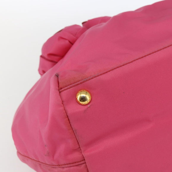 PRADA Hand Bag Nylon Pink Gold Auth 164374