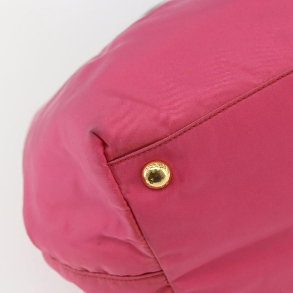 PRADA Hand Bag Nylon Pink Gold Auth 164374