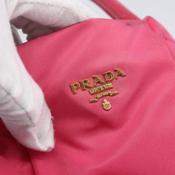PRADA Hand Bag Nylon Pink Gold Auth 164374
