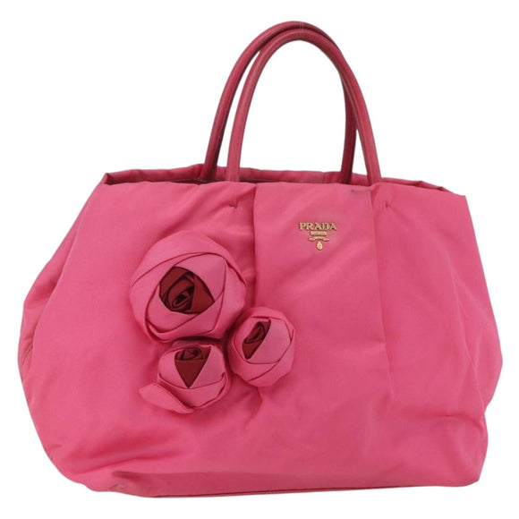 PRADA Hand Bag Nylon Pink Gold Auth 164374