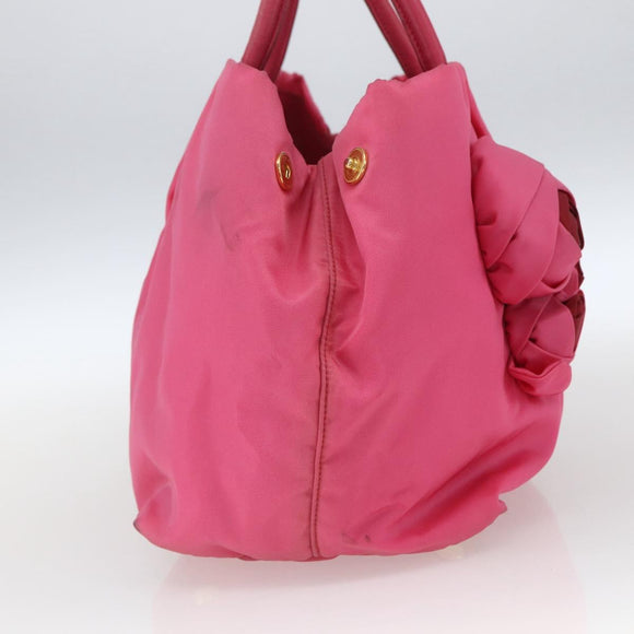 PRADA Hand Bag Nylon Pink Gold Auth 164374
