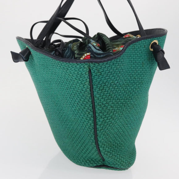 BOTTEGA VENETA Tote Bag Raffia Green Gold Auth 164393