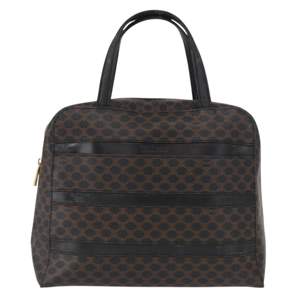 CELINE Macadam Canvas Hand Bag PVC Leather Black Gold Auth 164398