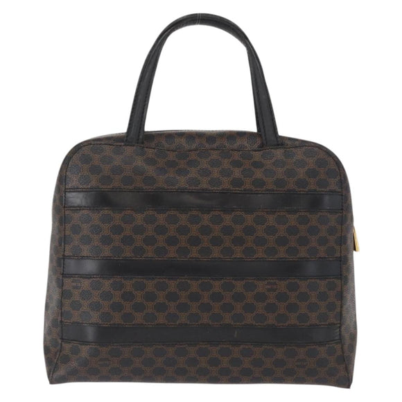 CELINE Macadam Canvas Hand Bag PVC Leather Black Gold Auth 164398