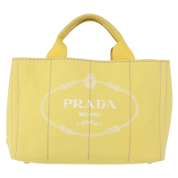 PRADA Canapa PM Hand Bag Canvas Yellow Gold Auth 164400
